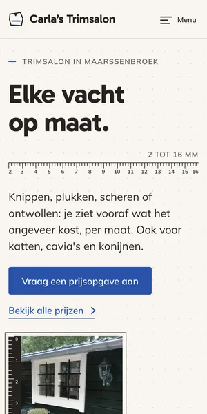 Voorbeeldwebsite van Carla's Trimsalon, Dieren in Maarssenbroek