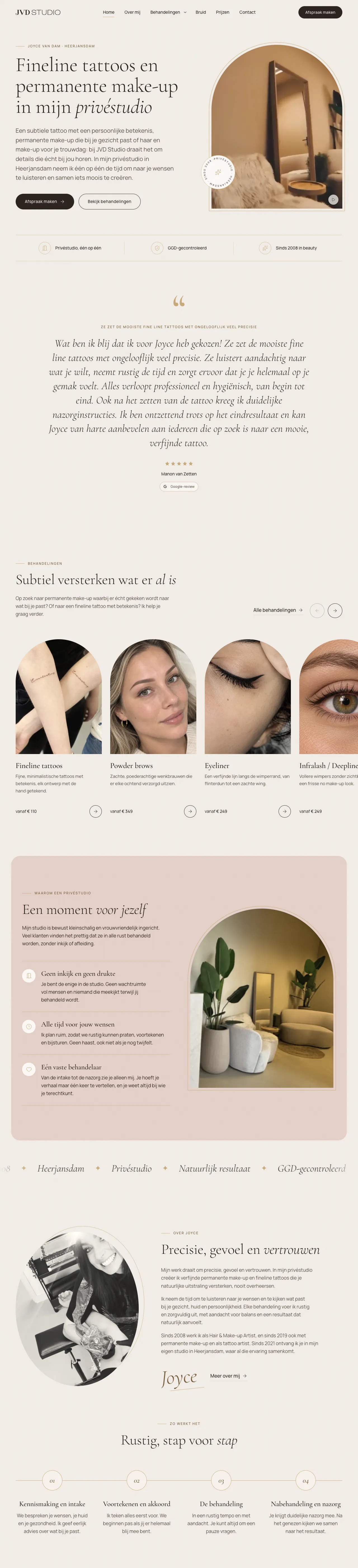 De website van JVD Studio op een computer