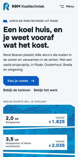 Voorbeeldwebsite van RBM Koeltechniek, Installatie in Made