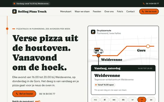 De website van Rolling Pizza Truck