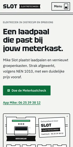 Voorbeeldwebsite van Slot Elektrotechniek, Installatie in Castricum