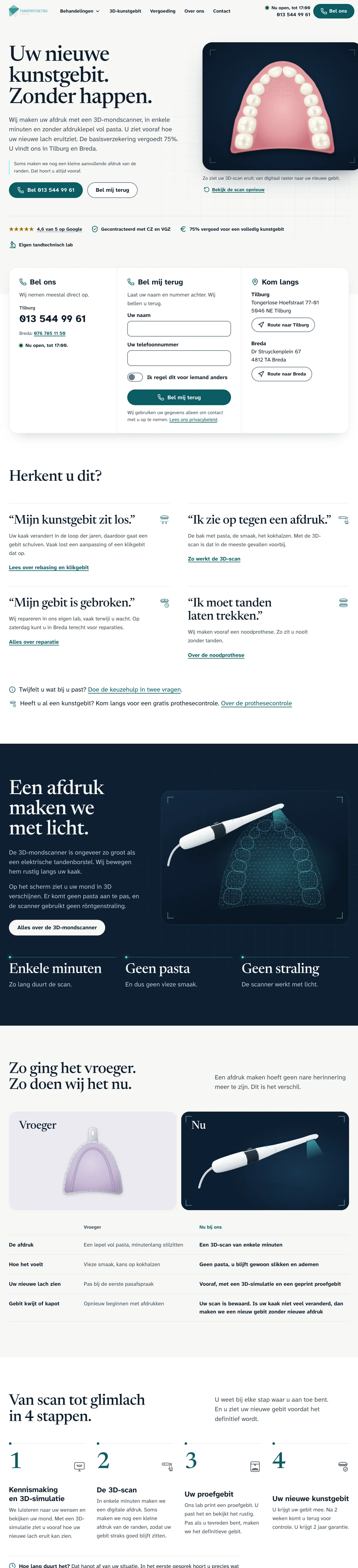De website van Tandprothetiek Brabant op een computer
