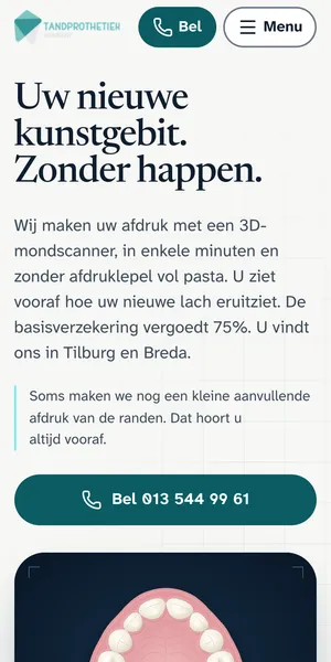 Voorbeeldwebsite van Tandprothetiek Brabant, Zorg in Tilburg
