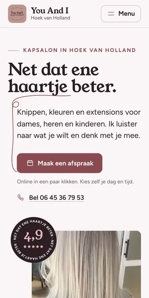 Voorbeeldwebsite van You And I Beautysalon, Kappers & Barbiers in Hoek van Holland
